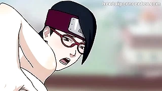 Adult Sarada has sex anent Naruto, she rides the hokage's dick