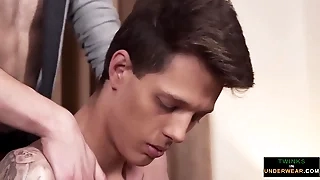 Oiled up rub down twink blows his load