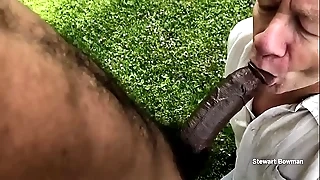 Stewart Sucks off a Beautiful and Gargantuan Chunky Ebony Cock outdoors in his private hither yard